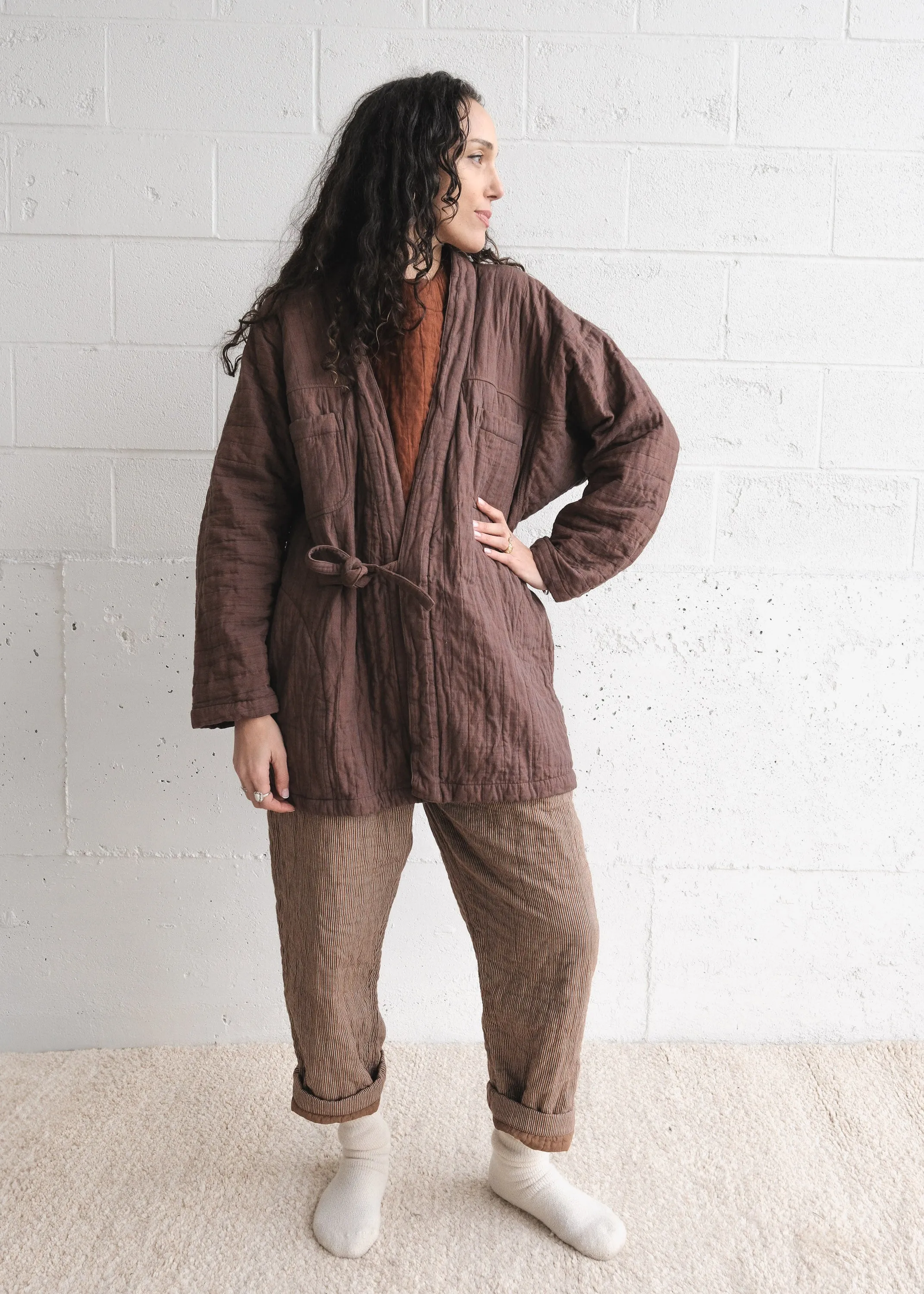 Quilted Akash Coat - Handwoven Cotton - Rosewood