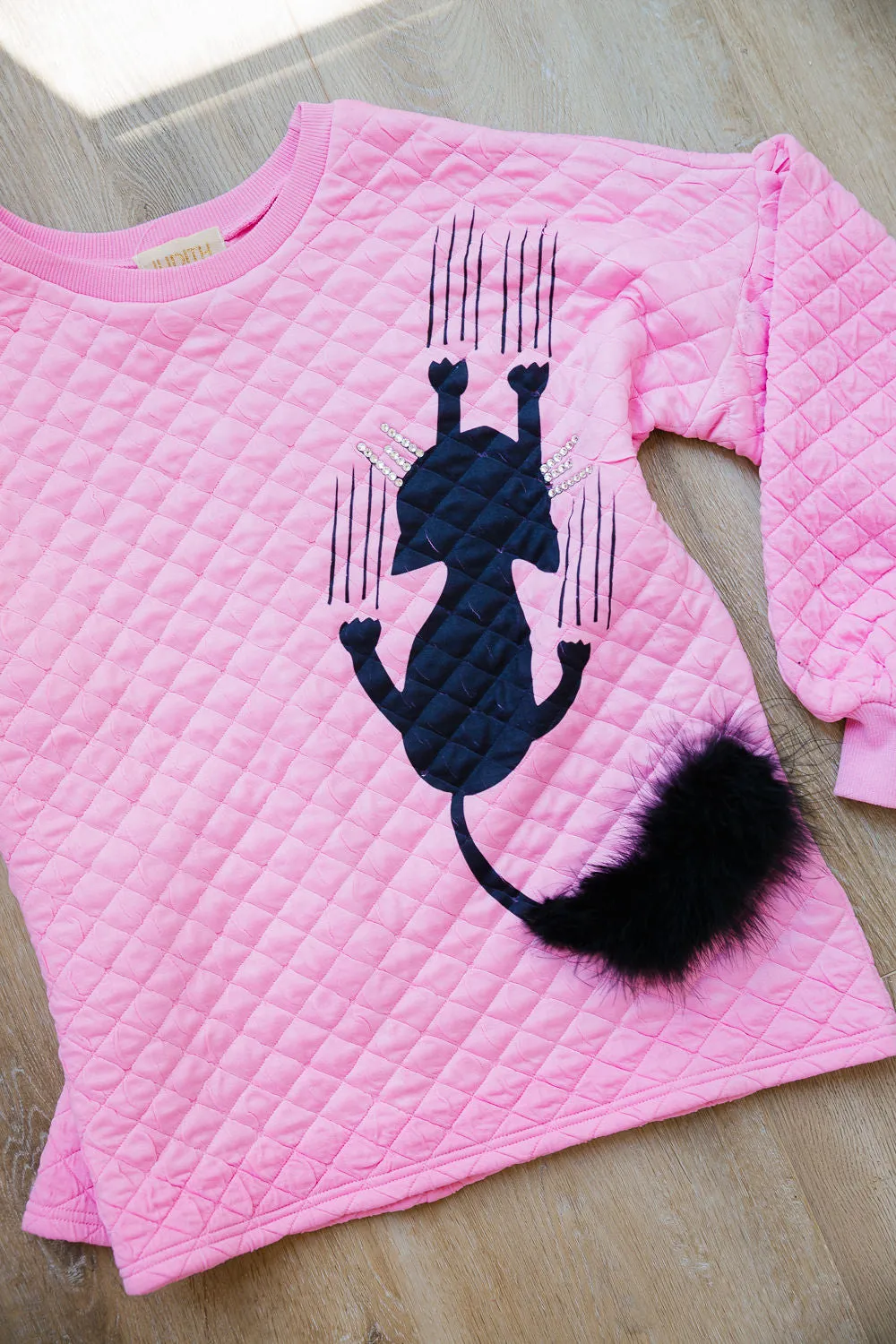 SCAREDY CAT PINK QUILTED PULLOVER