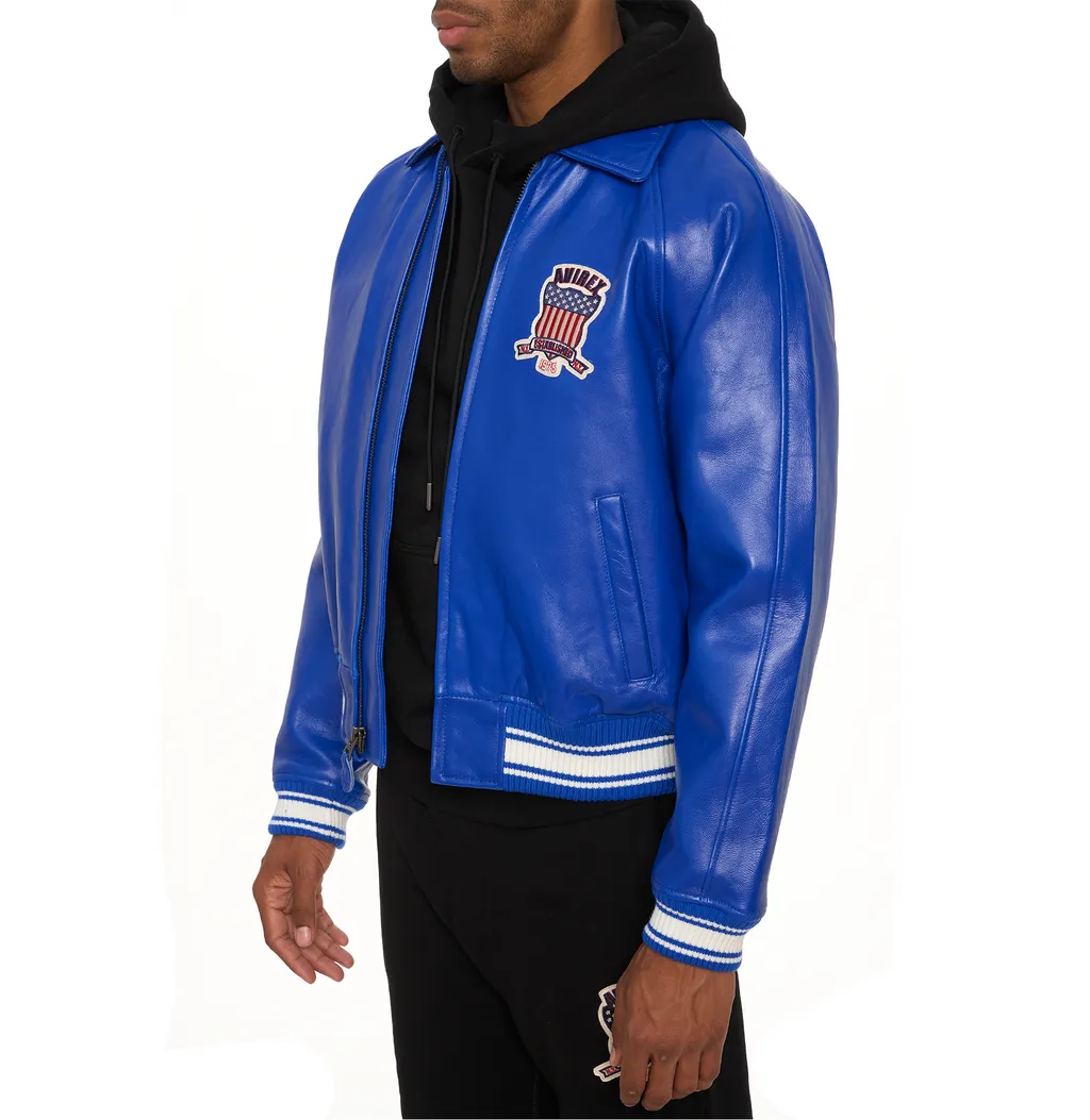 Shop Genuine Avirex Cobalt Leather Bomber Jackets – sale