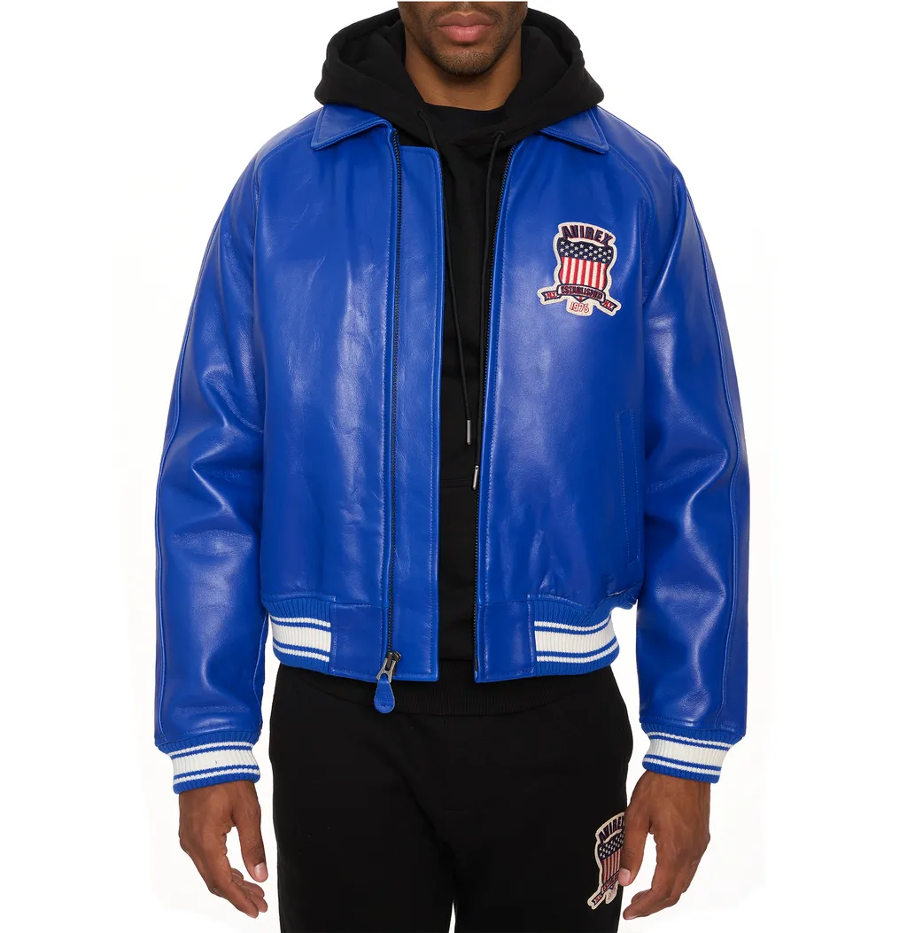Shop Genuine Avirex Cobalt Leather Bomber Jackets – sale