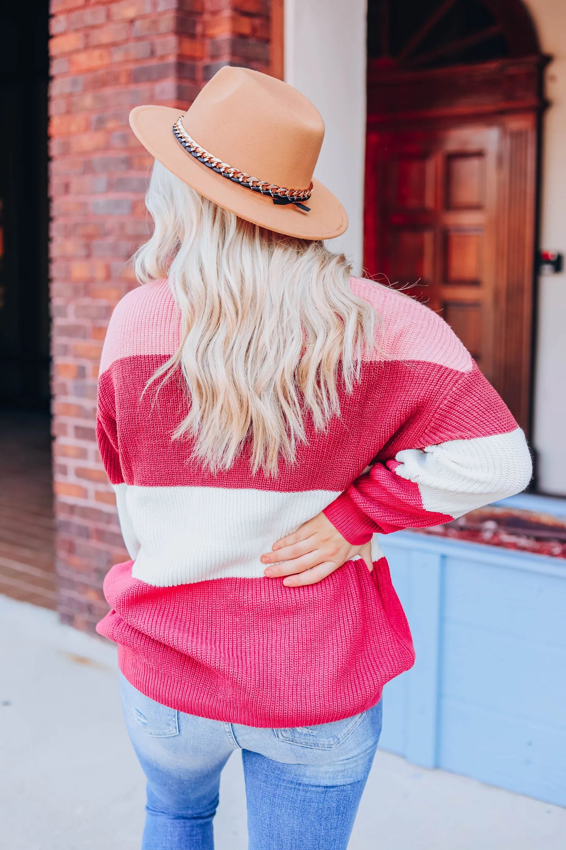 Striped Crew Neck Sweater - Mauve S-3X