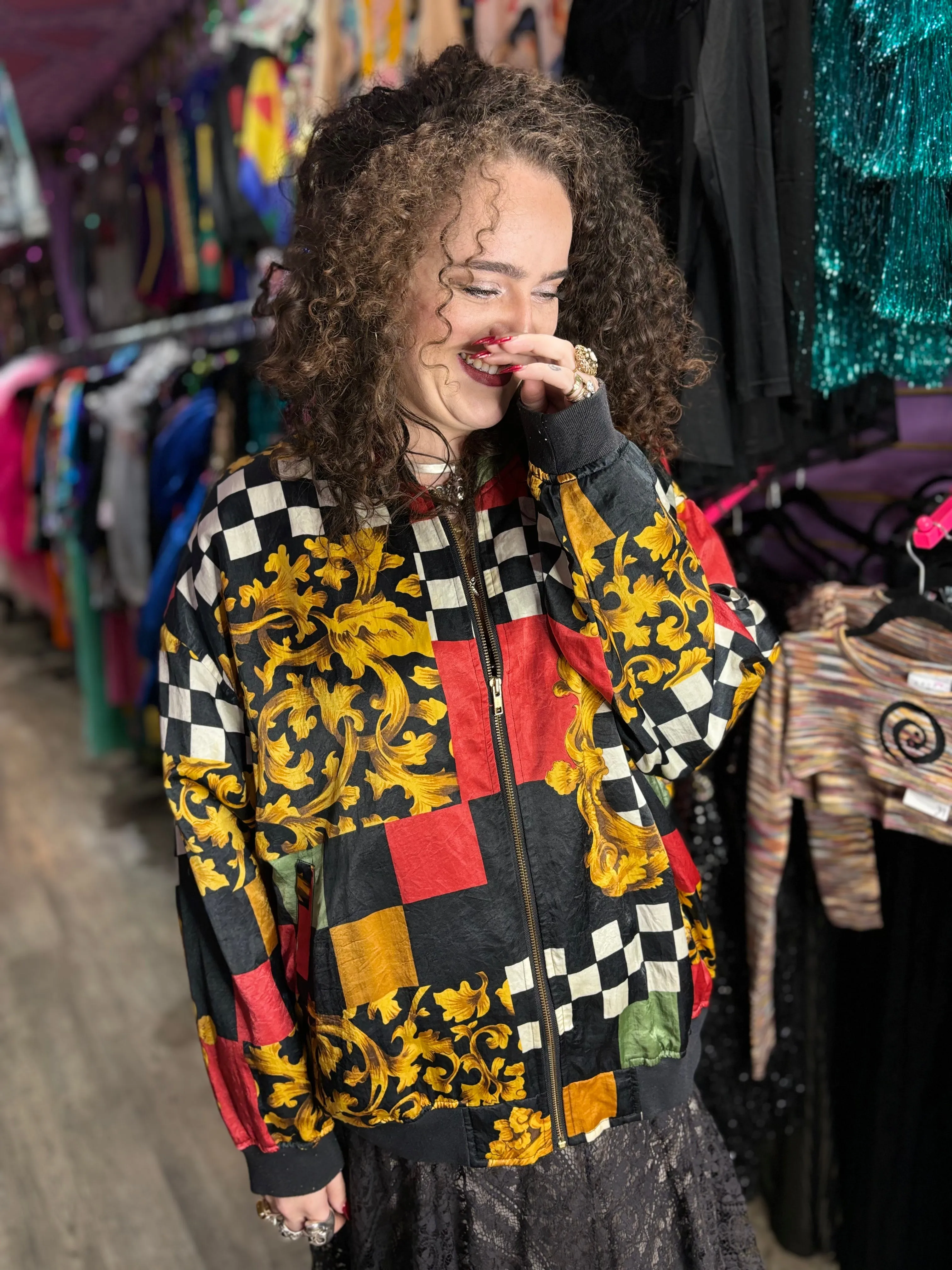 Vintage 90s Baroque Mix Print Bomber Jacket