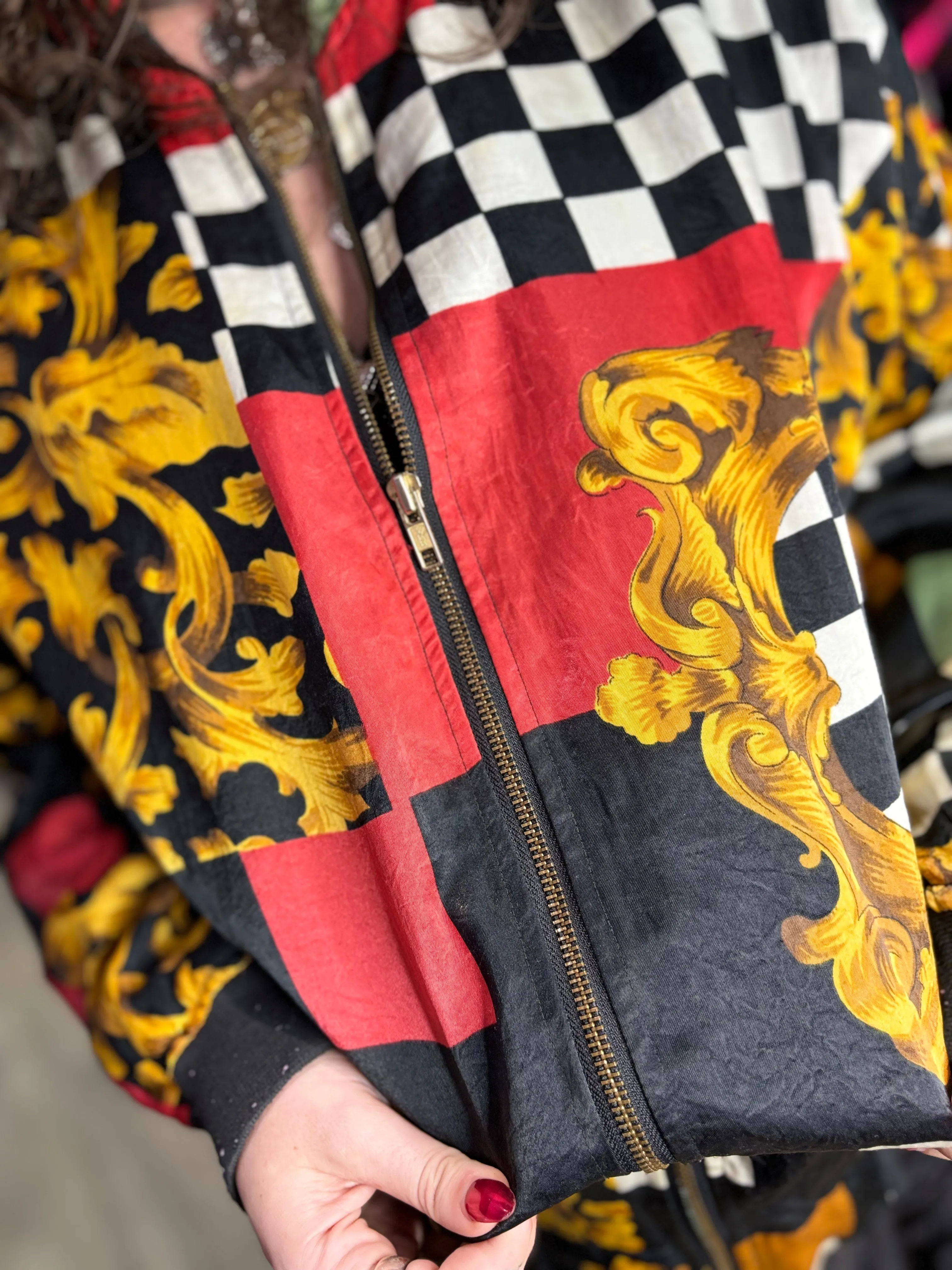 Vintage 90s Baroque Mix Print Bomber Jacket