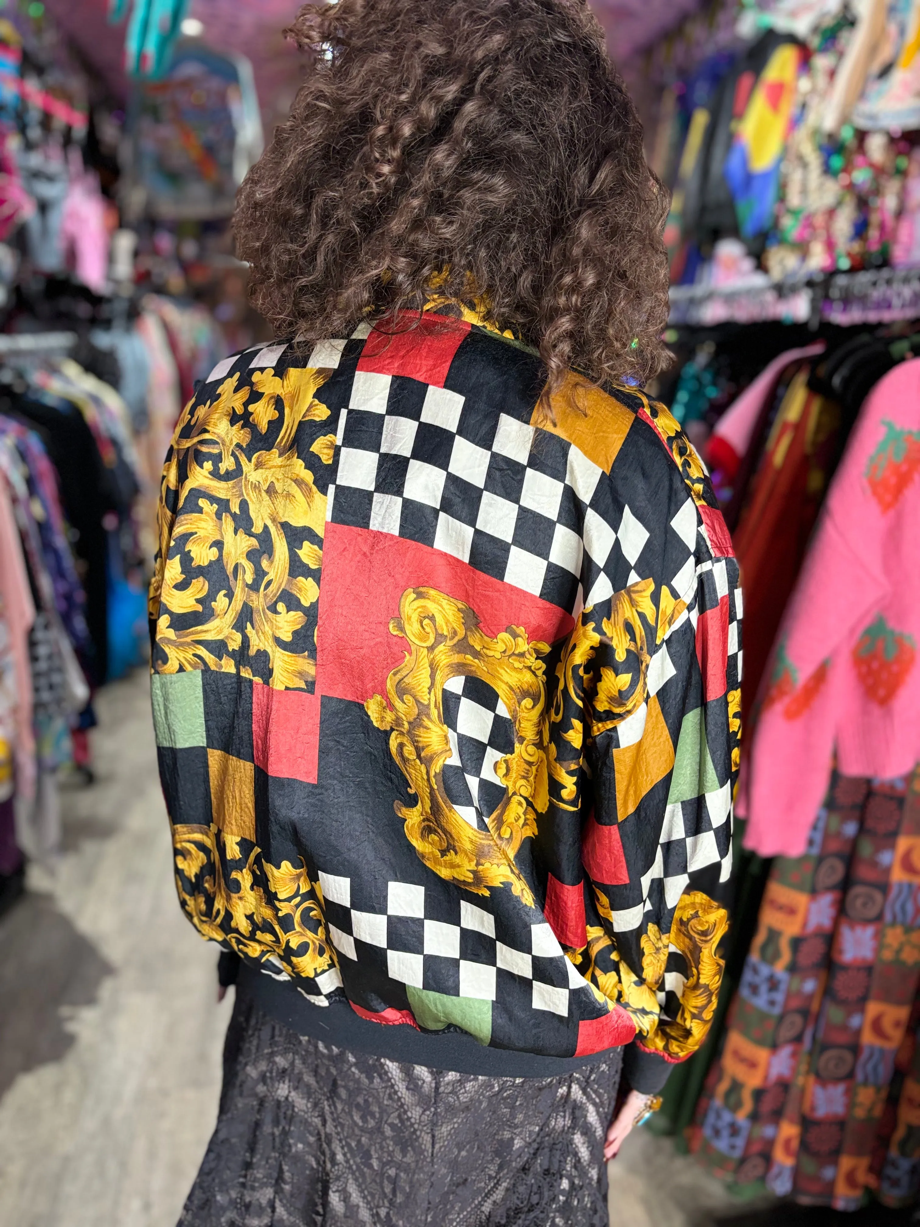 Vintage 90s Baroque Mix Print Bomber Jacket