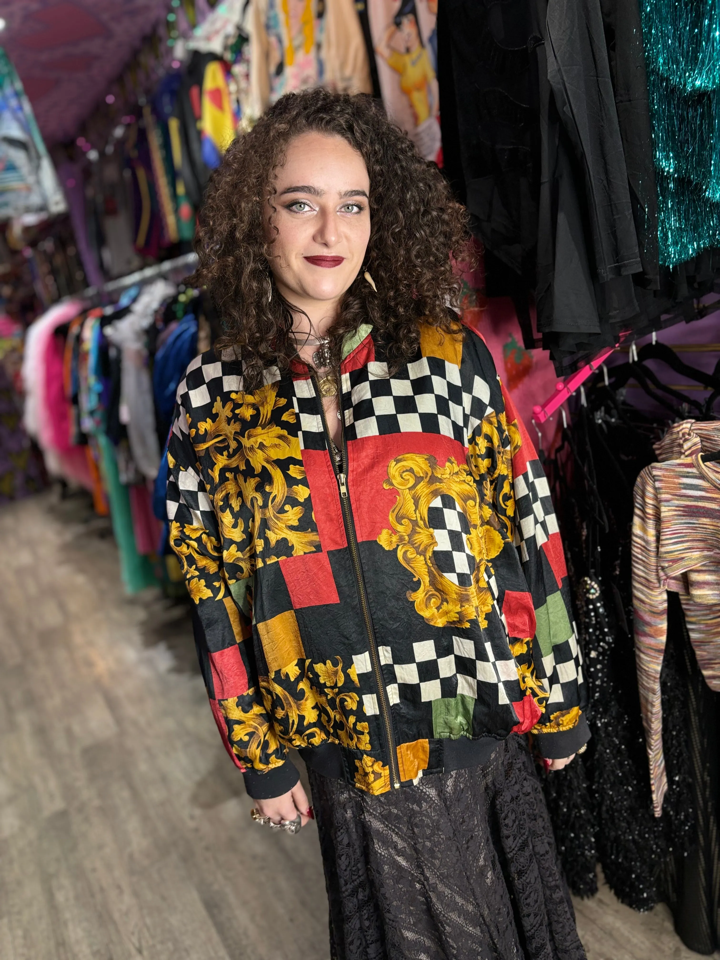Vintage 90s Baroque Mix Print Bomber Jacket