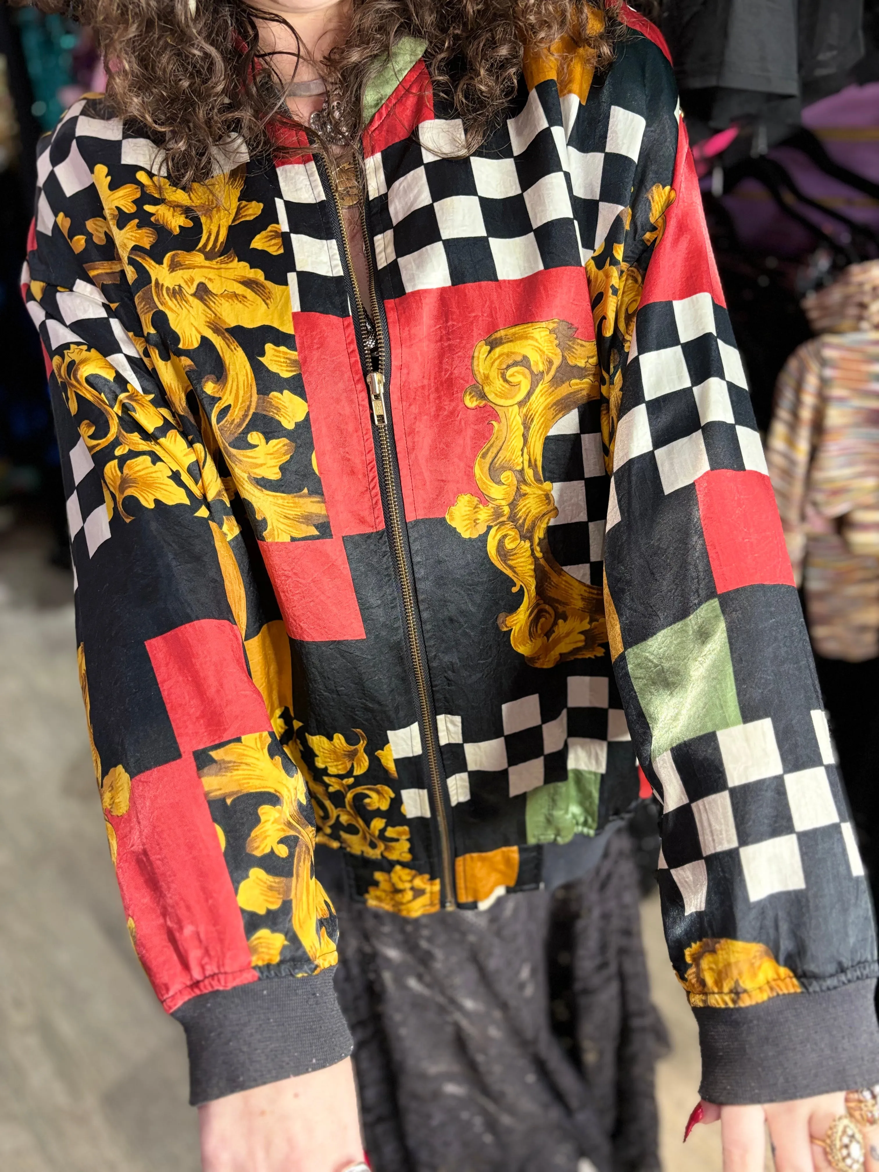 Vintage 90s Baroque Mix Print Bomber Jacket