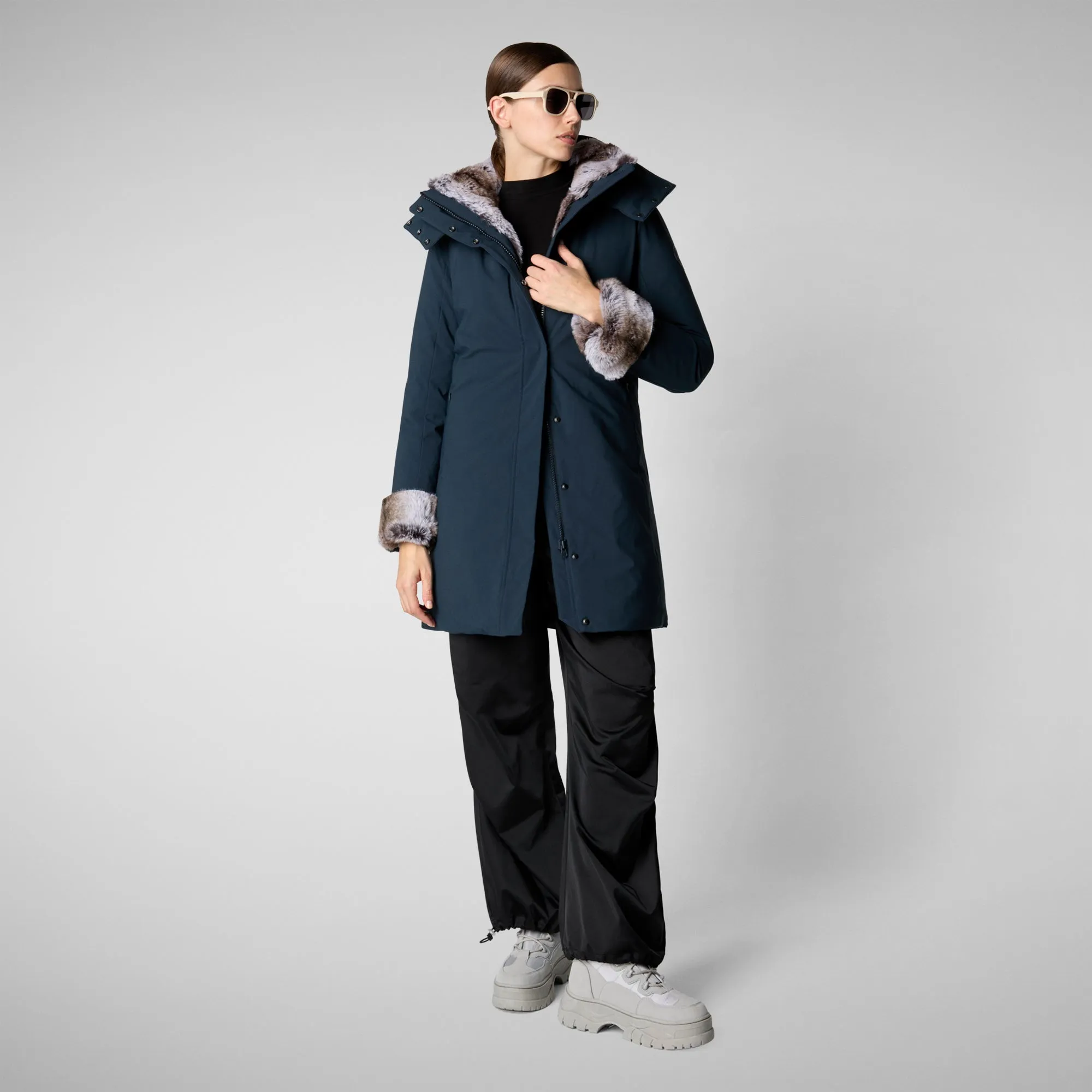 Woman's hooded parka Samantah in blue black