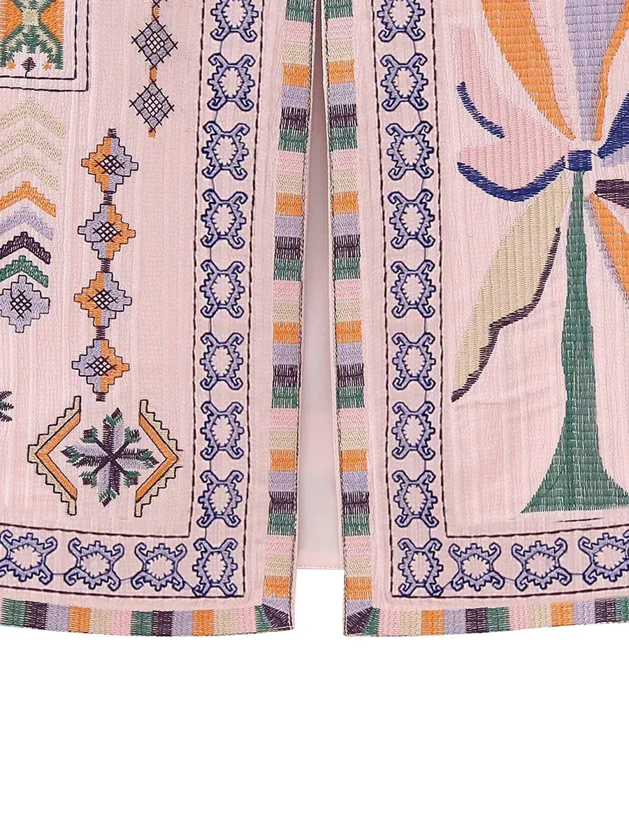 Women Boho Rhapsody Embroidered Vest Cropped Waistcoat