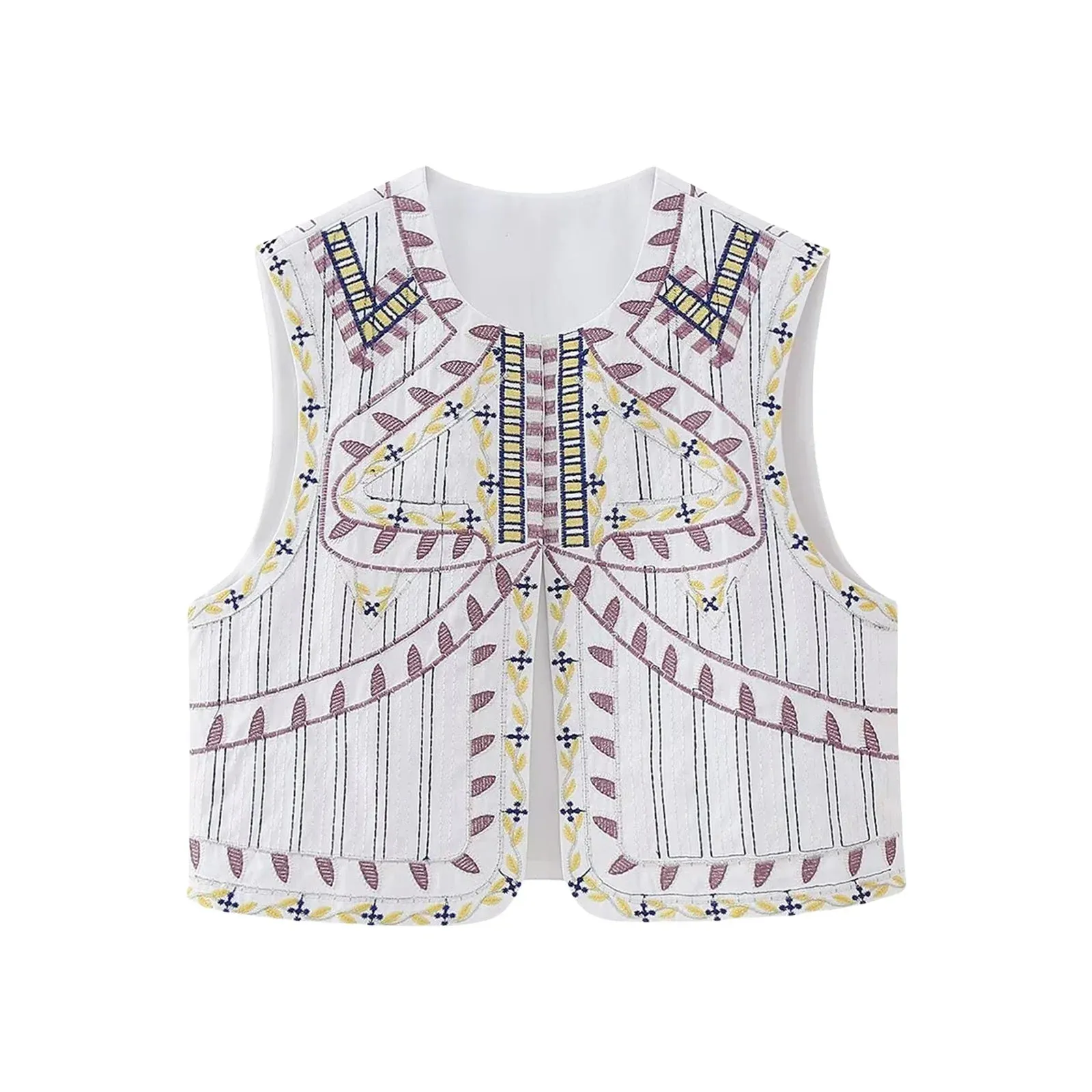 Women Boho Rhapsody Embroidered Vest Cropped Waistcoat
