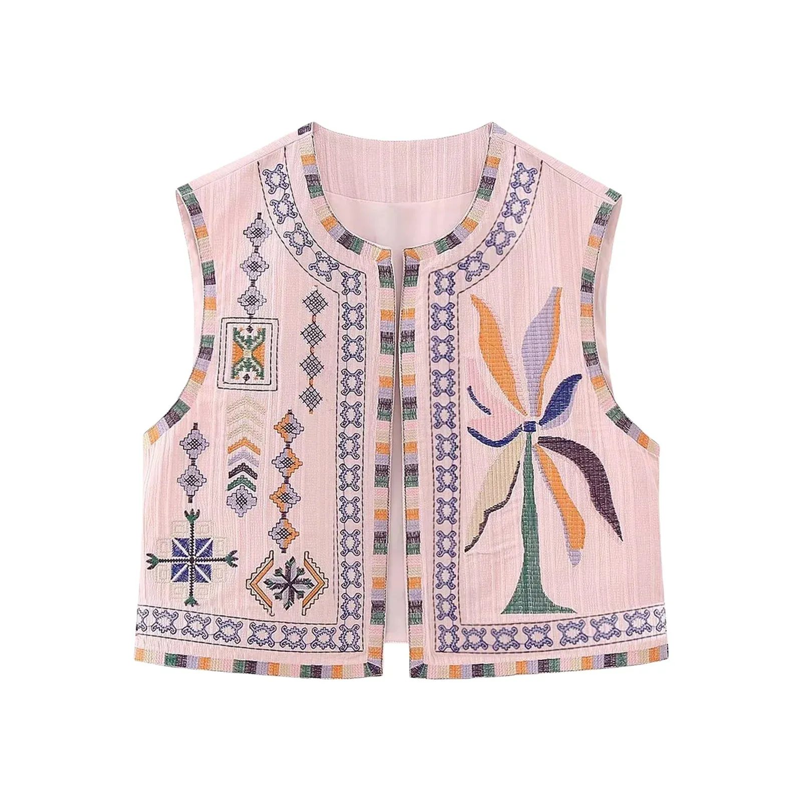 Women Boho Rhapsody Embroidered Vest Cropped Waistcoat