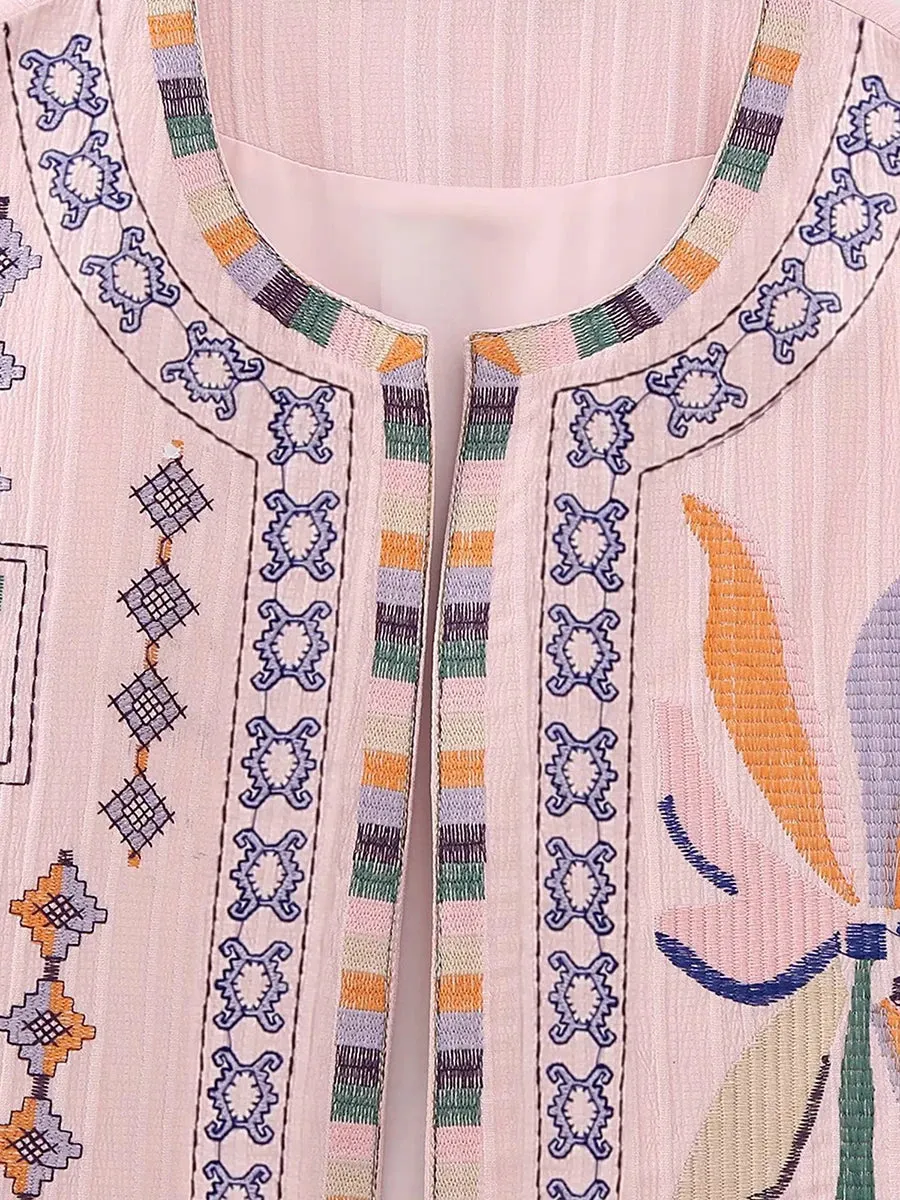 Women Boho Rhapsody Embroidered Vest Cropped Waistcoat