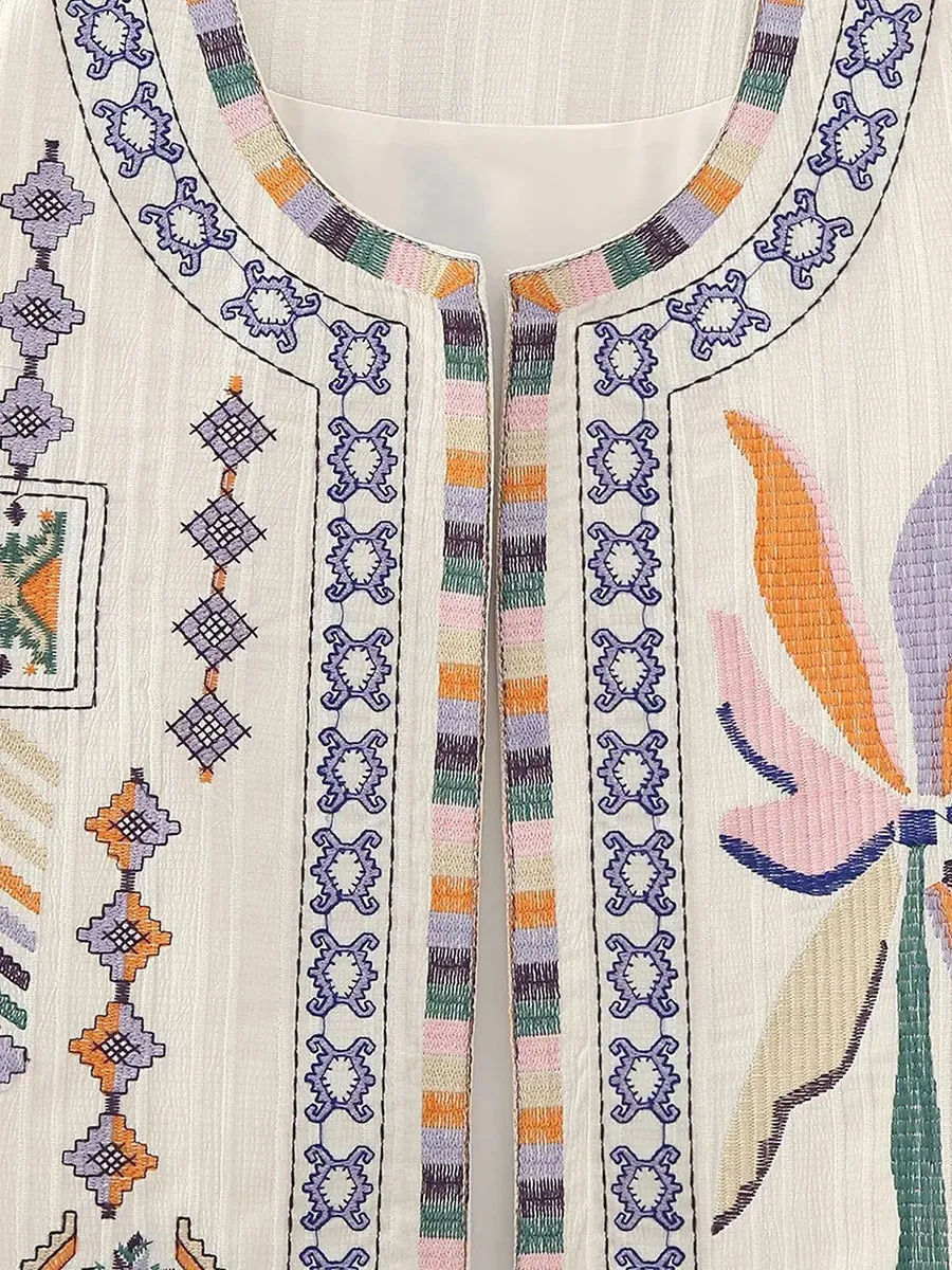 Women Boho Rhapsody Embroidered Vest Cropped Waistcoat