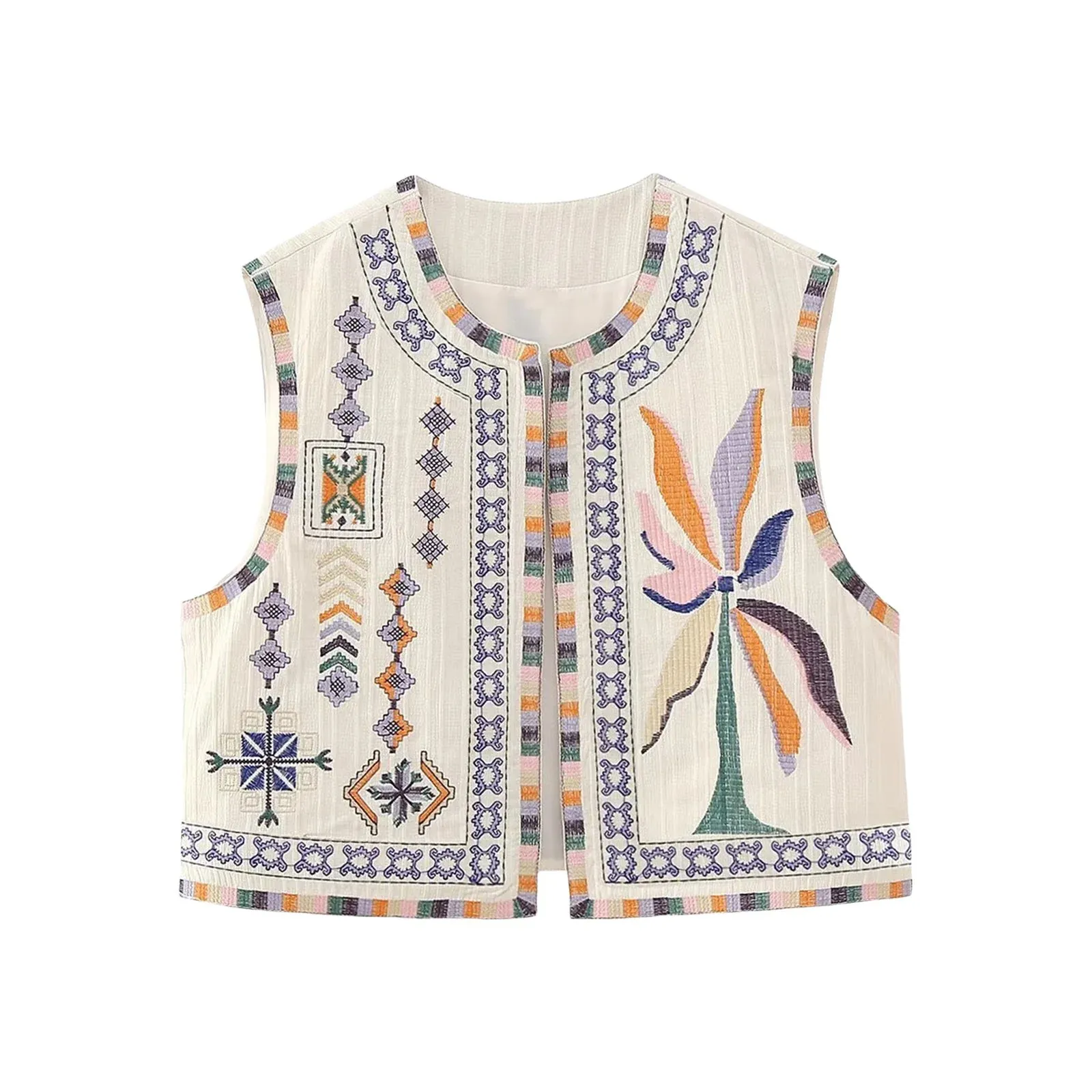 Women Boho Rhapsody Embroidered Vest Cropped Waistcoat