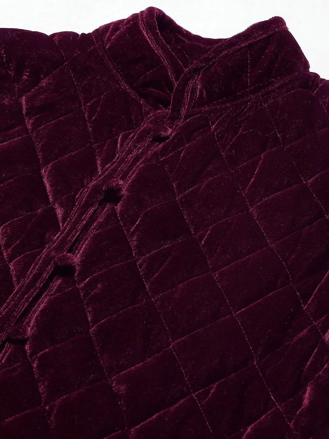 Women Burgundy Velvet Sleeveless Quilted Jacket